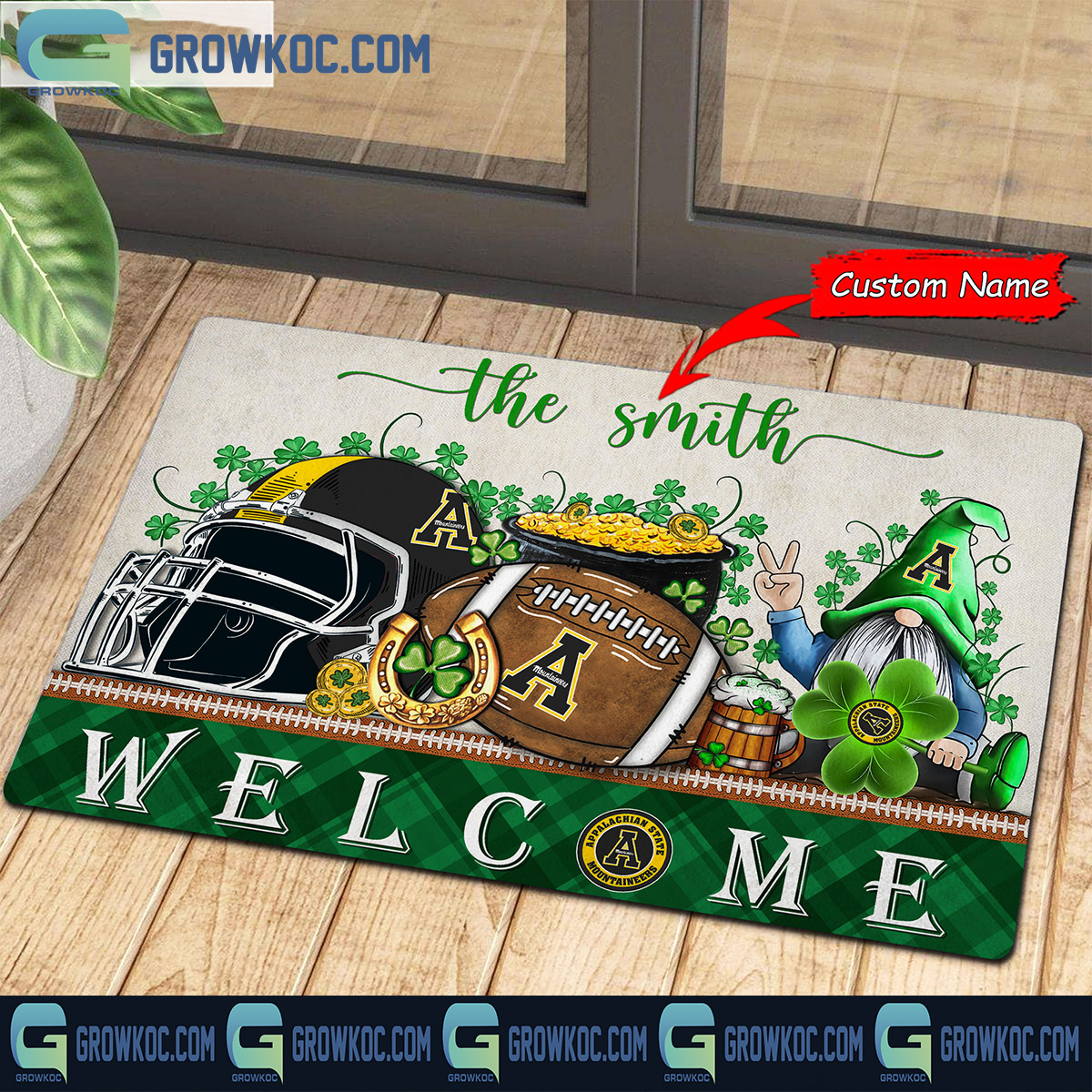 Appalachian state St. Patricks Day Shamrock Personalized Doormat2B1 hz2Ur