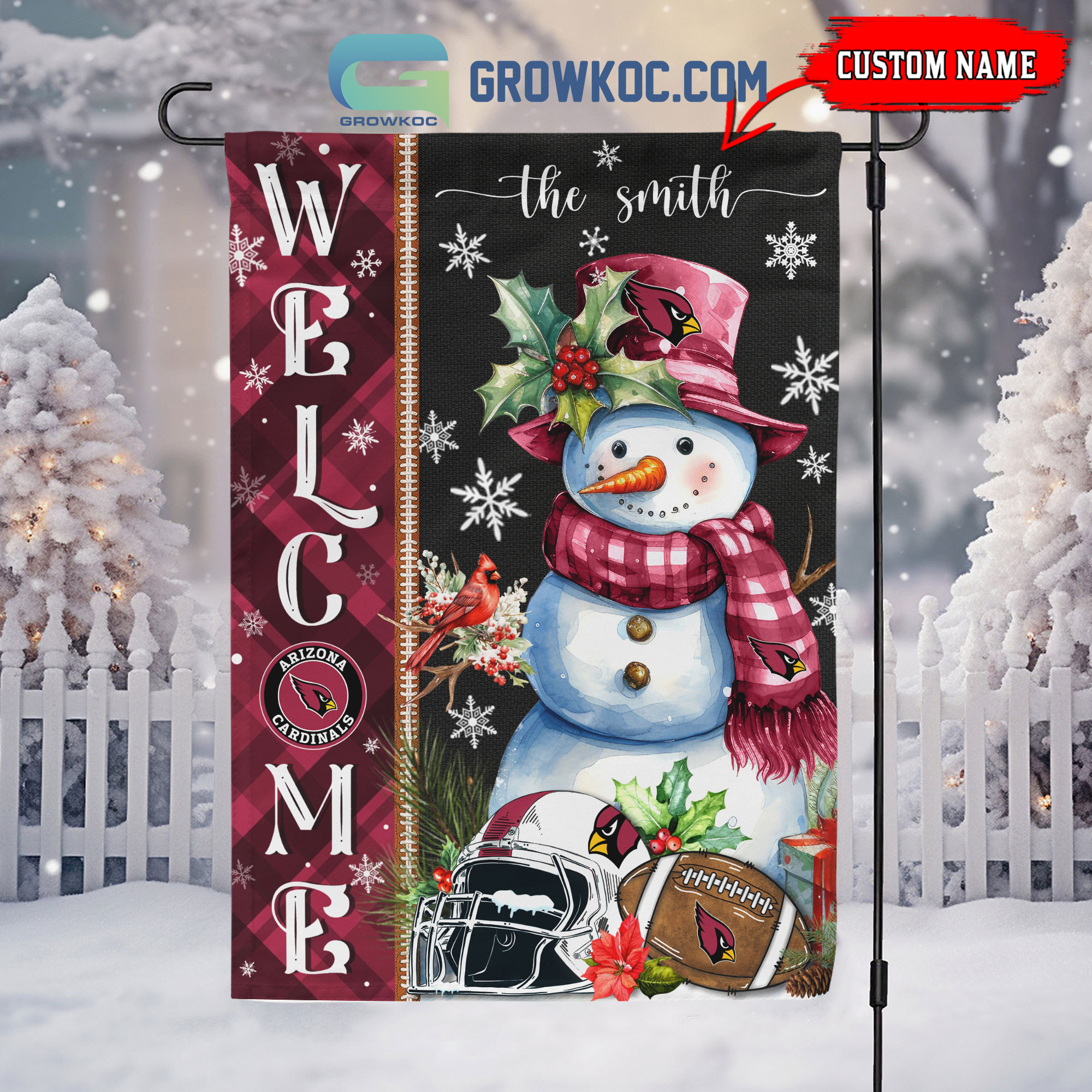 Arizona Cardinals Football Snowman Welcome Christmas Personalized House Gargen Flag2B1 FE9Cv