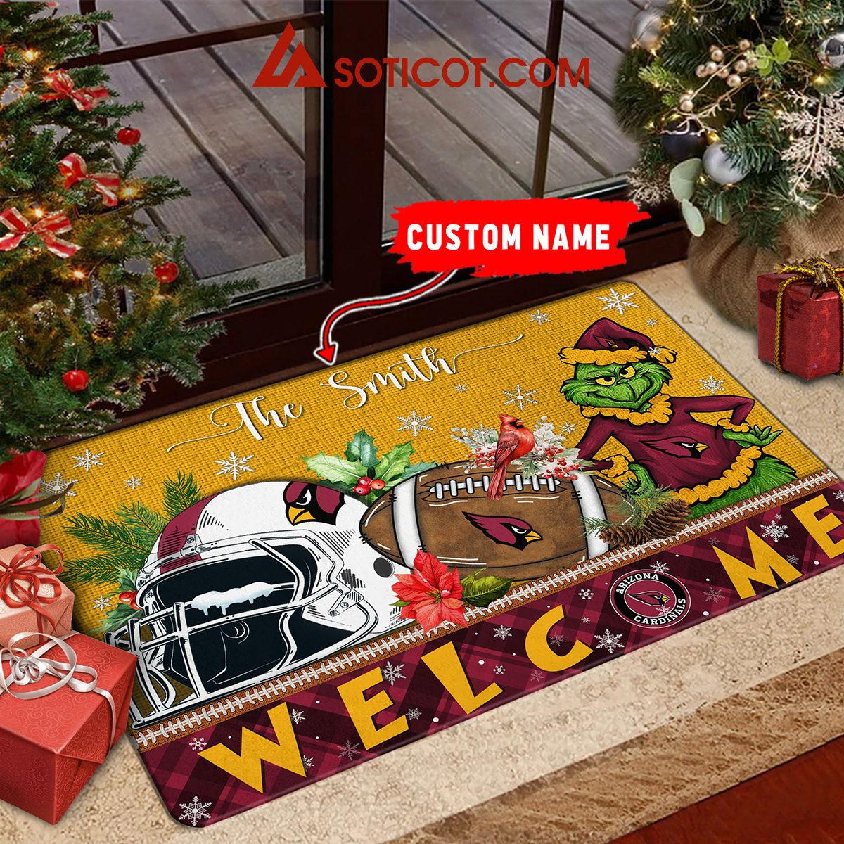 Arizona Cardinals Grinch Welcome Christmas Football Personalized Doormat2B1 AVRXM