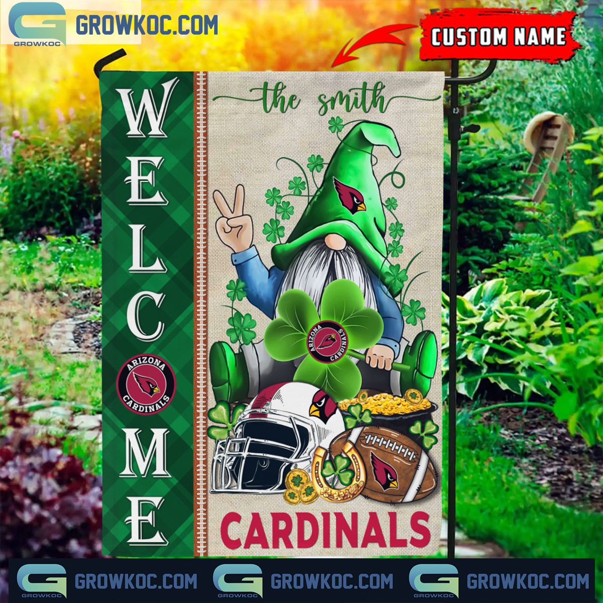 Arizona Cardinals St. Patricks Day Shamrock Personalized Garden Flag2B1 SJKcO