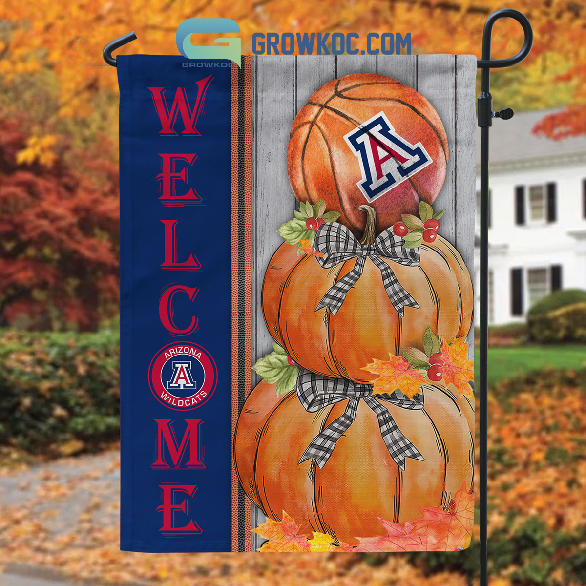 Arizona Wildcats NCAA Basketball Welcome Fall Pumpkin House Garden Flag2B1 8pnl7