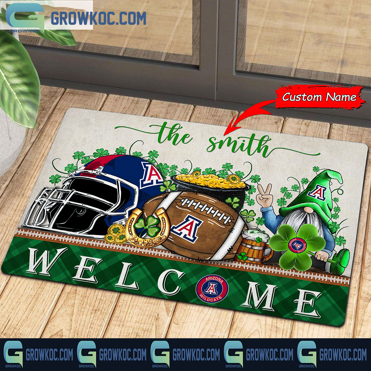 Arizona Wildcats St. Patricks Day Shamrock Personalized Doormat2B1 hbEBw