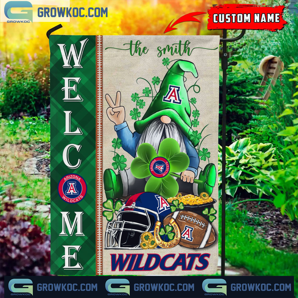 Arizona Wildcats St. Patricks Day Shamrock Personalized Garden Flag2B1 9XL8p