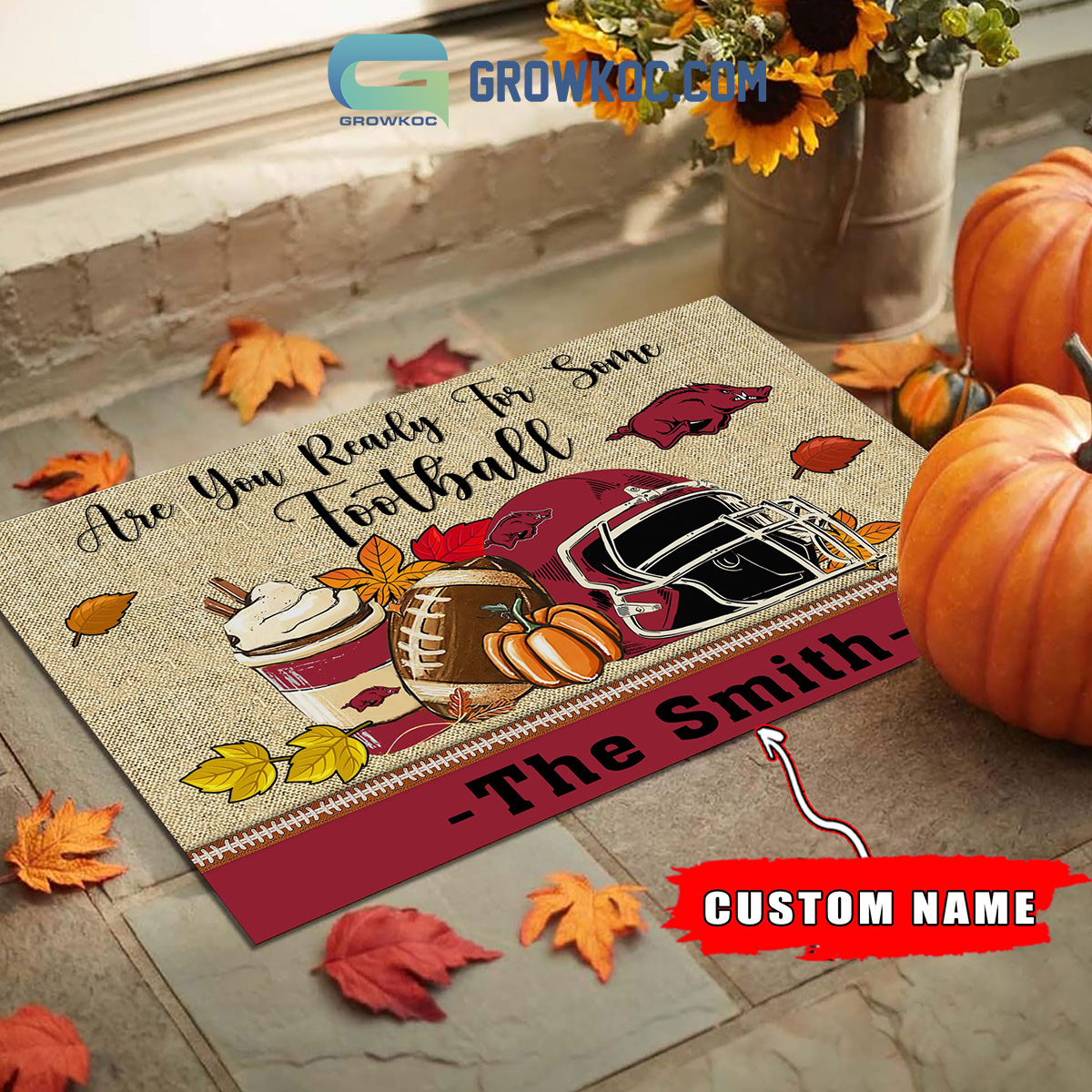 Arkansas Razorbacks NCAA Fall Pumpkin Are You Ready For Some Football Personalized Doormat2B1 1yKa7