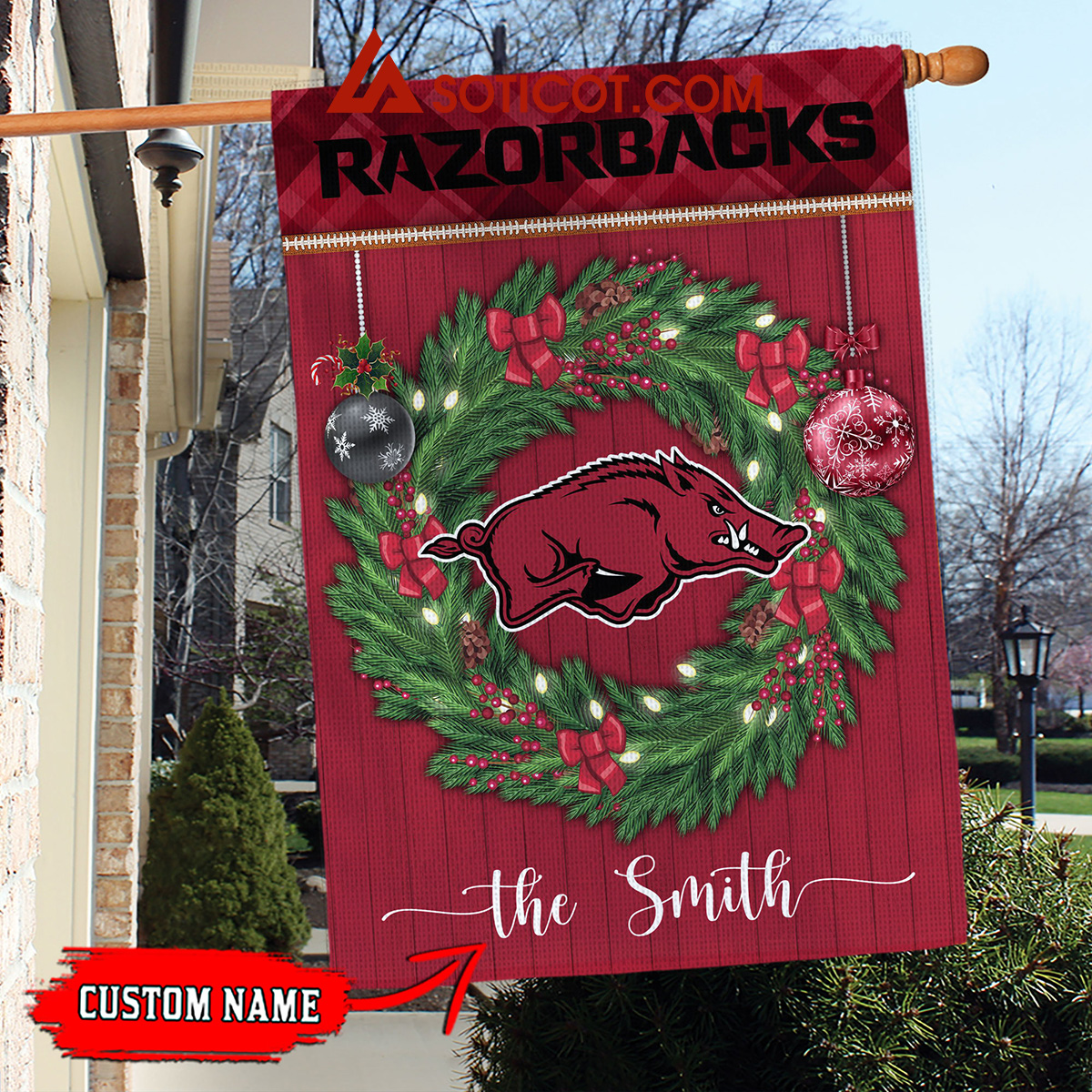 Arkansas Razorbacks NCAA Football Christmas Personalized House Garden Flag2B1 Q6HYV