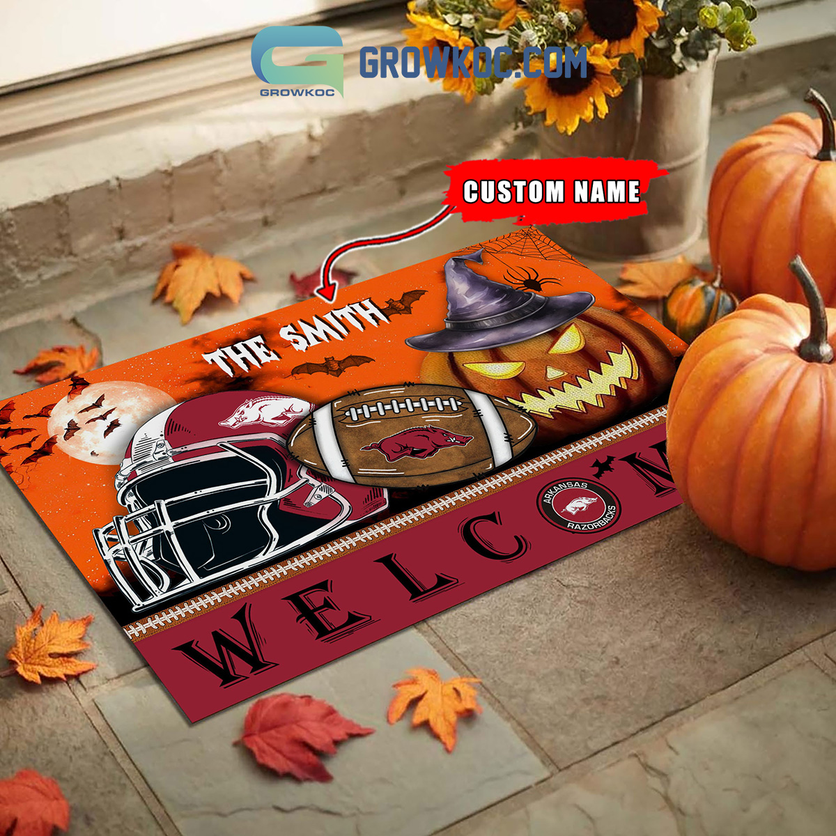 Arkansas Razorbacks NCAA Football Welcome Halloween Personalized Doormat2B1 J5fCF