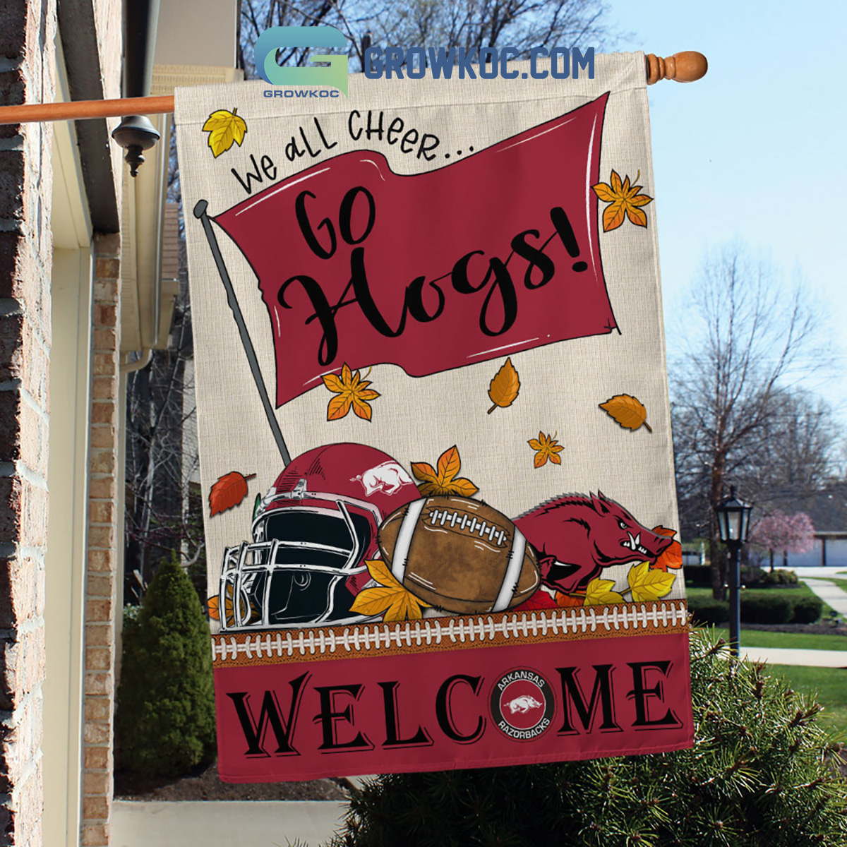 Arkansas Razorbacks NCAA Welcome We All Cheer Go Hogs House Garden Flag2B1 lLJiI