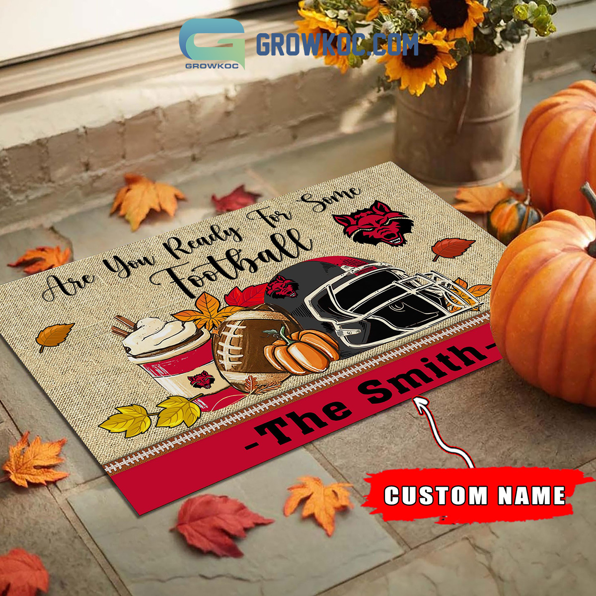 Arkansas State Red Wolves NCAA Fall Pumpkin Are You Ready For Some Football Personalized Doormat2B1 rGGQU