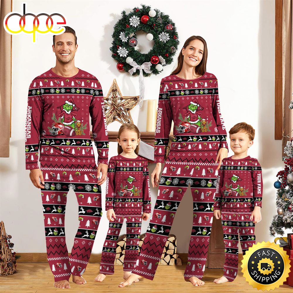 Arkansas Razorbacks NCAA Custom Name Grinch Christmas And Sport Team Pajama Set rjtjxz
