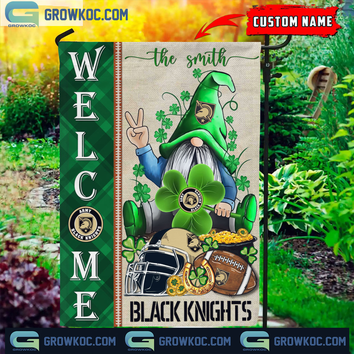 Army Black Knights St. Patricks Day Shamrock Personalized Garden Flag2B1 TBWgj