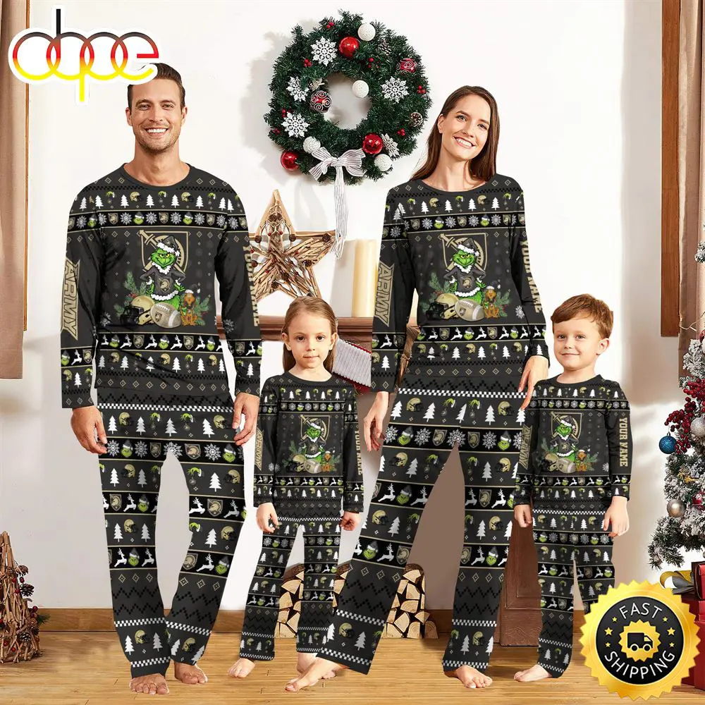 Army Black Knights NCAA Custom Name Grinch Christmas And Sport Team Pajama Set m0ulze
