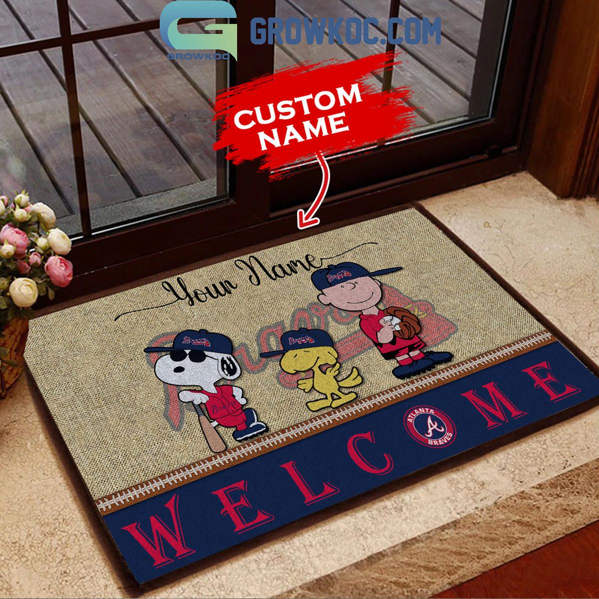 Atlanta Braves Snoopy Personalized Fan Doormats 1 YiWxH