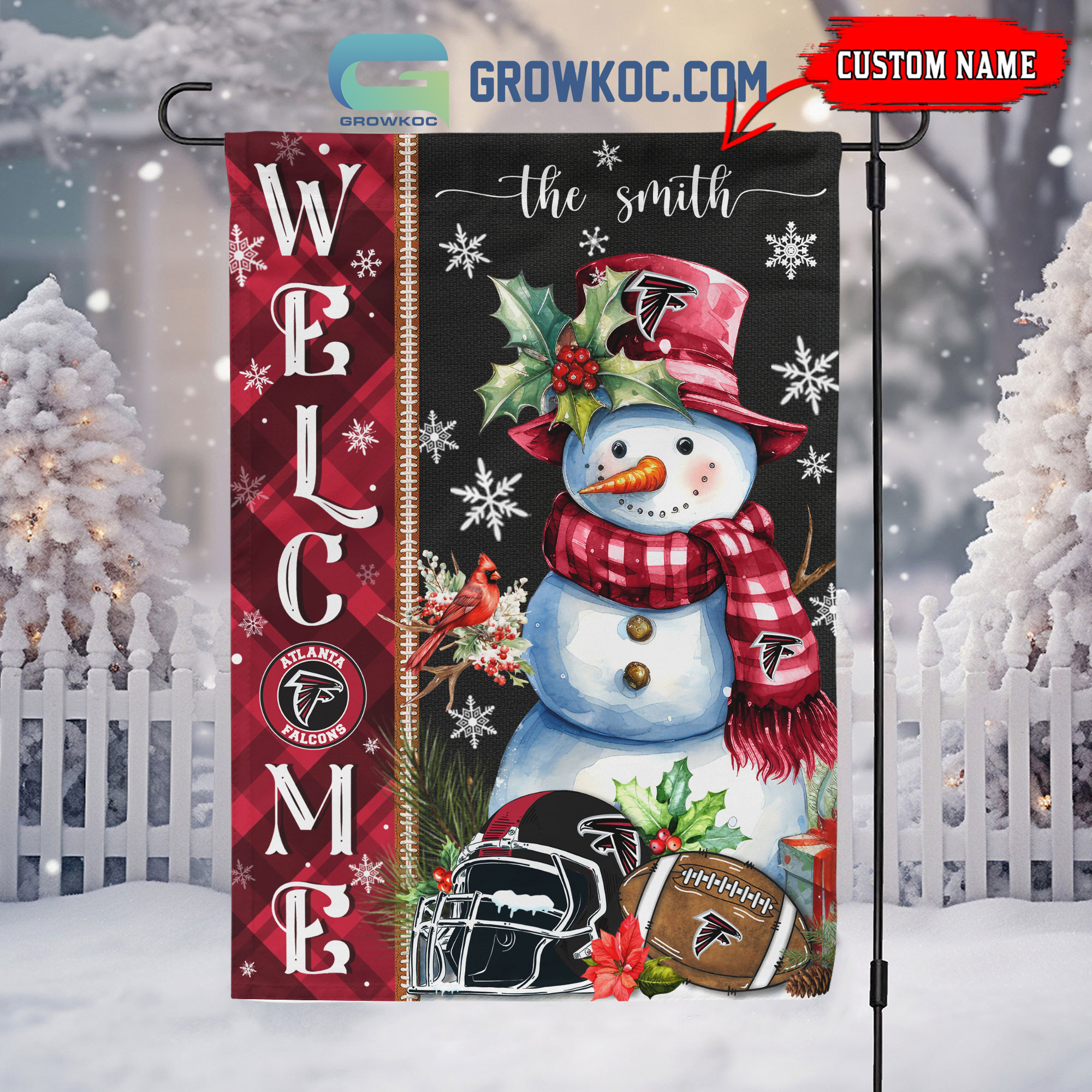 Atlanta Falcons Football Snowman Welcome Christmas Personalized House Gargen Flag2B1 5lzsO