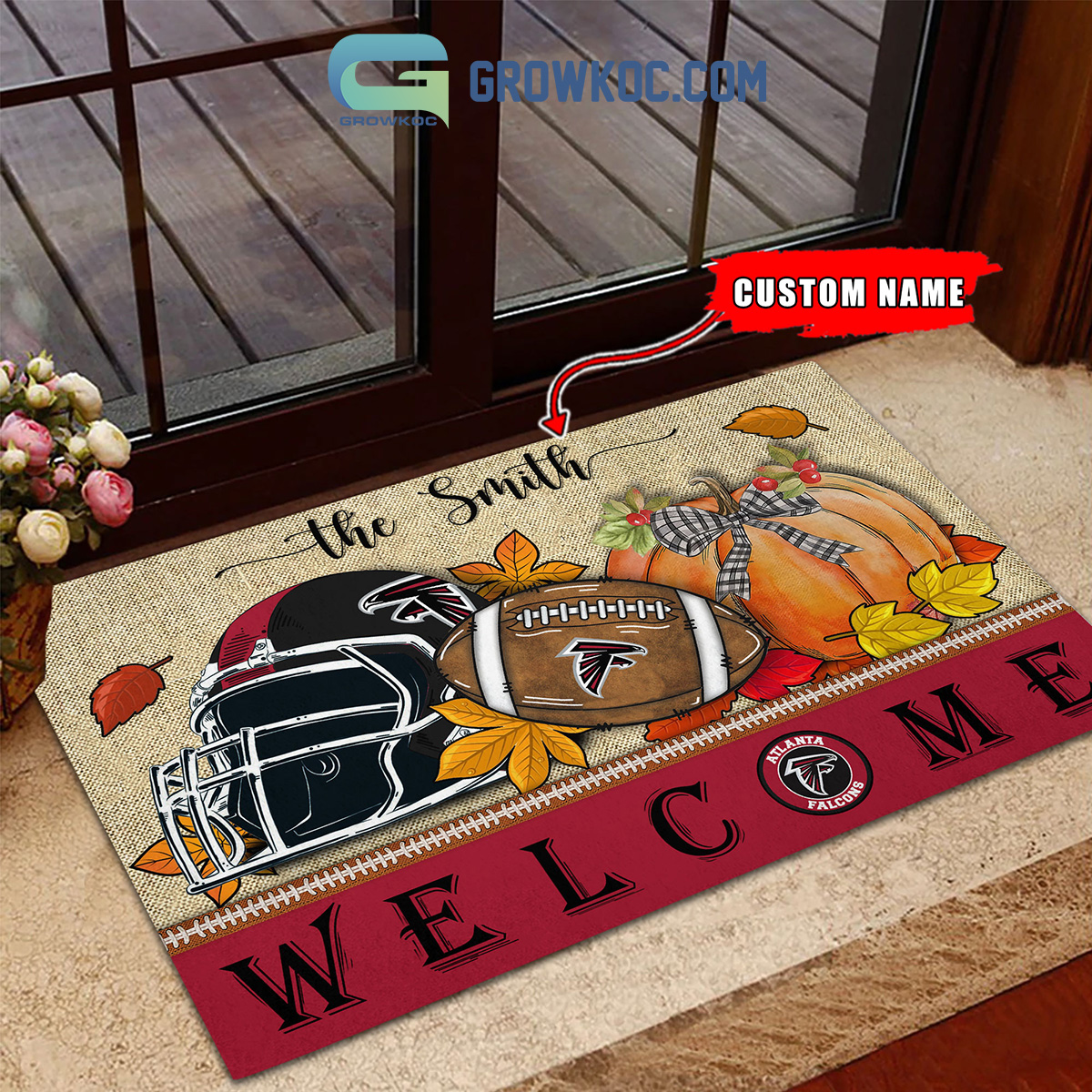 Atlanta Falcons NFL Welcome Fall Pumpkin Personalized Doormat2B1 BZMSo