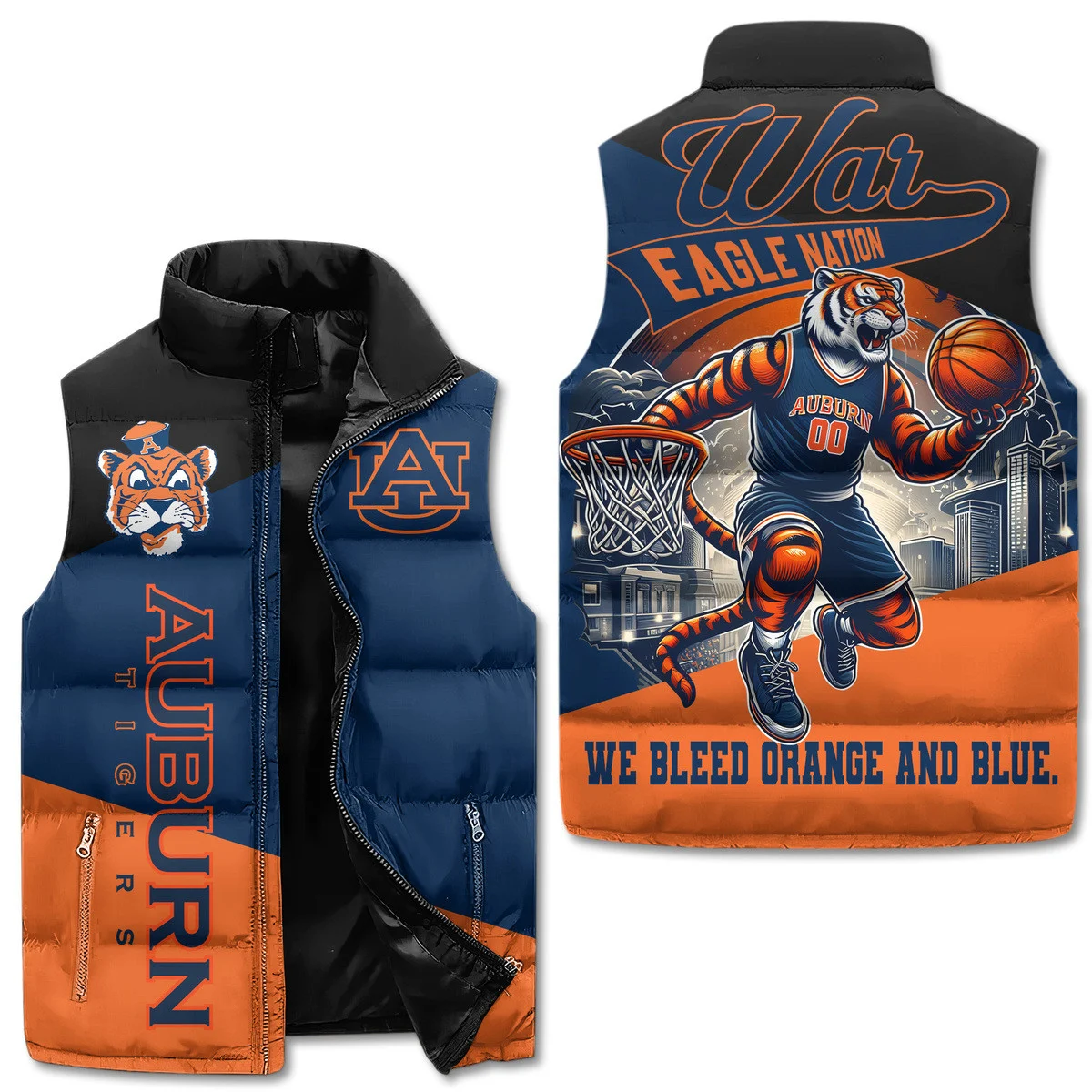 Auburn Tigers Basketball Puffer Sleeveless Jacket We Bleed Orange And Blue2B1 lXEp5