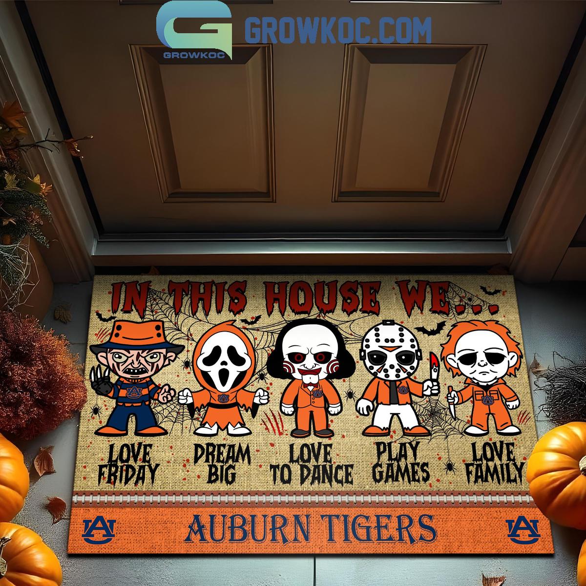 Auburn Tigers In This House We Love Halloween Horror Movies Doormat 1 BBk5t