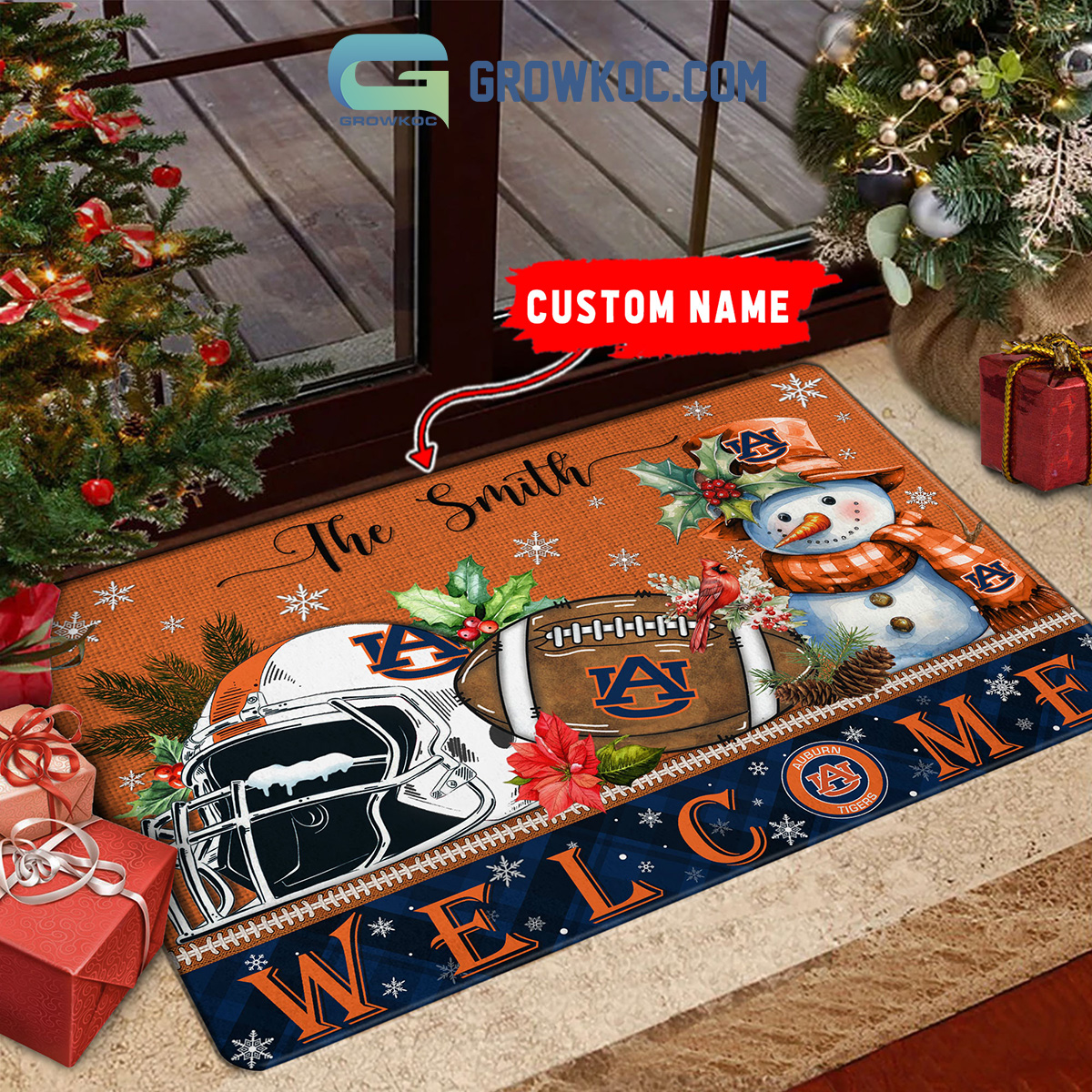 Auburn Tigers Snowman Welcome Christmas Football Personalized Doormat2B1 EnO5t