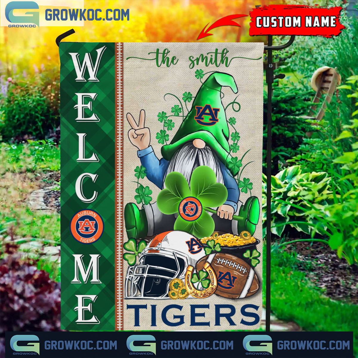 Auburn Tigers St. Patricks Day Shamrock Personalized Garden Flag2B1 pZ7Yi