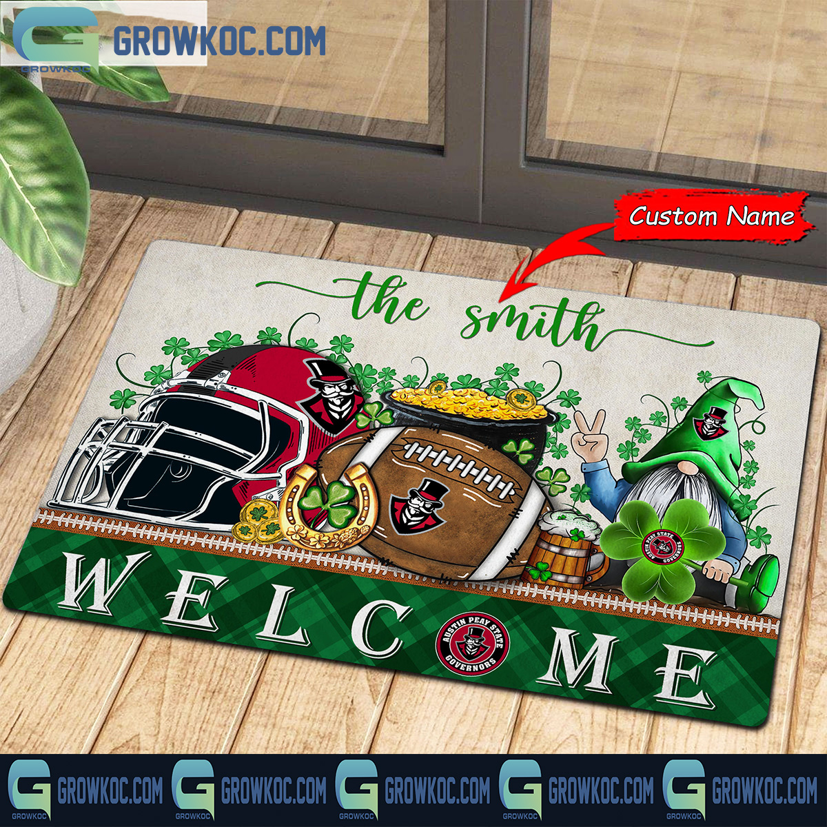 Austin Peay State Governors St. Patricks Day Shamrock Personalized Doormat2B1 mpvG7