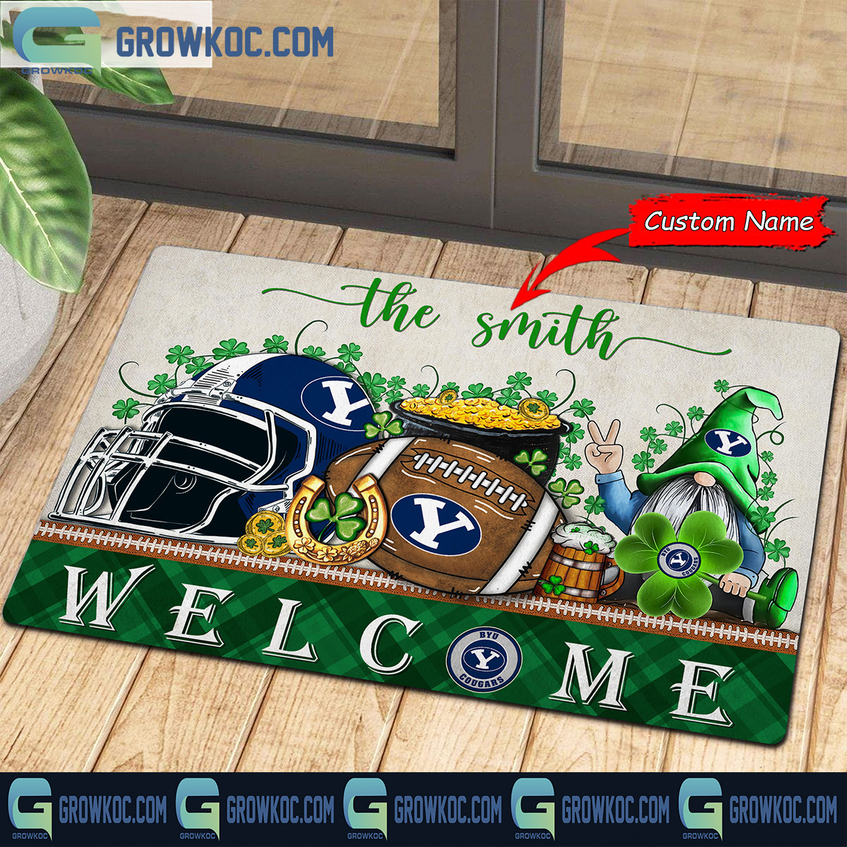 BYU St. Patricks Day Shamrock Personalized Doormat2B1 9zeze