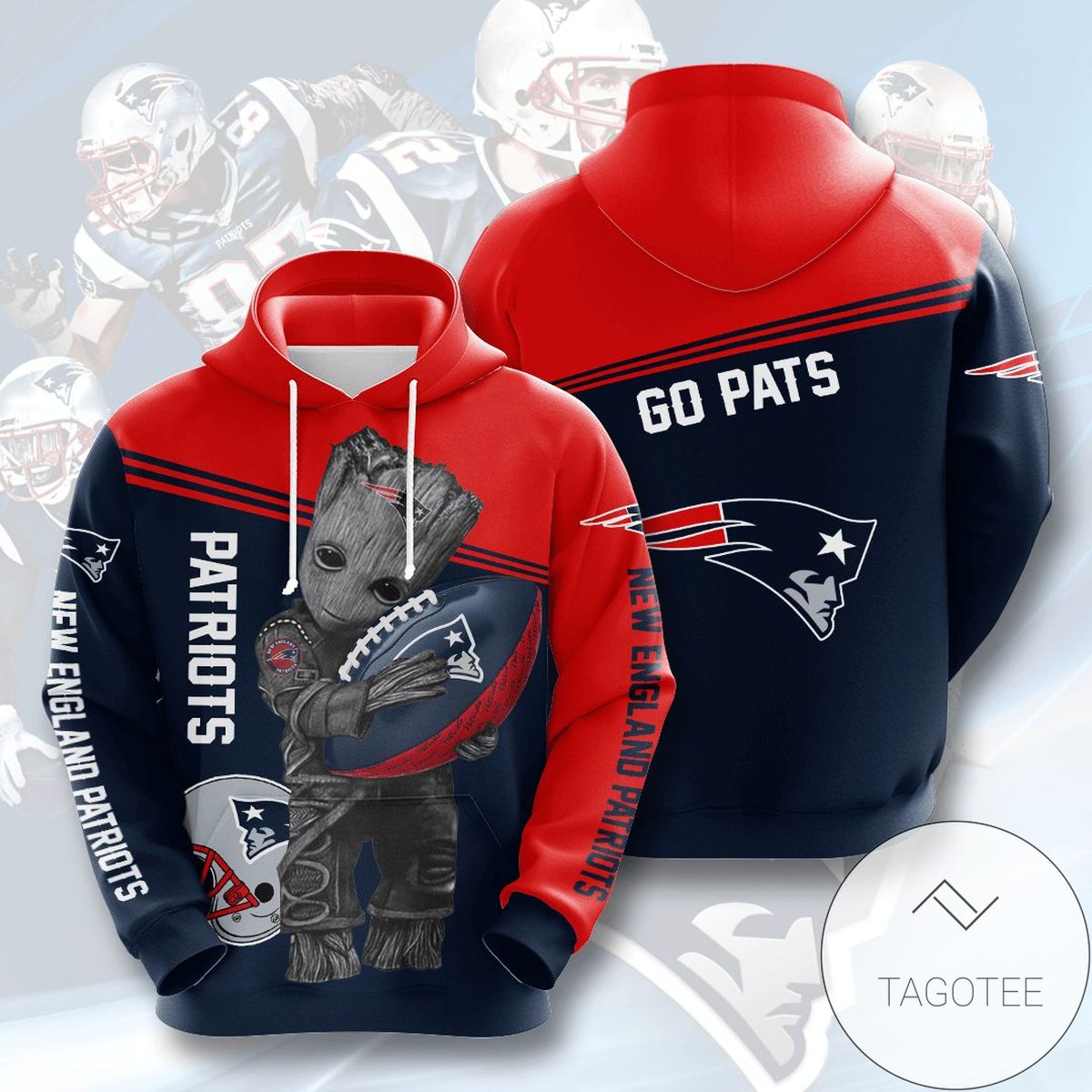 Baby Groot New England Patriots 3D Printed Hoodie Zipper Hooded Jacket