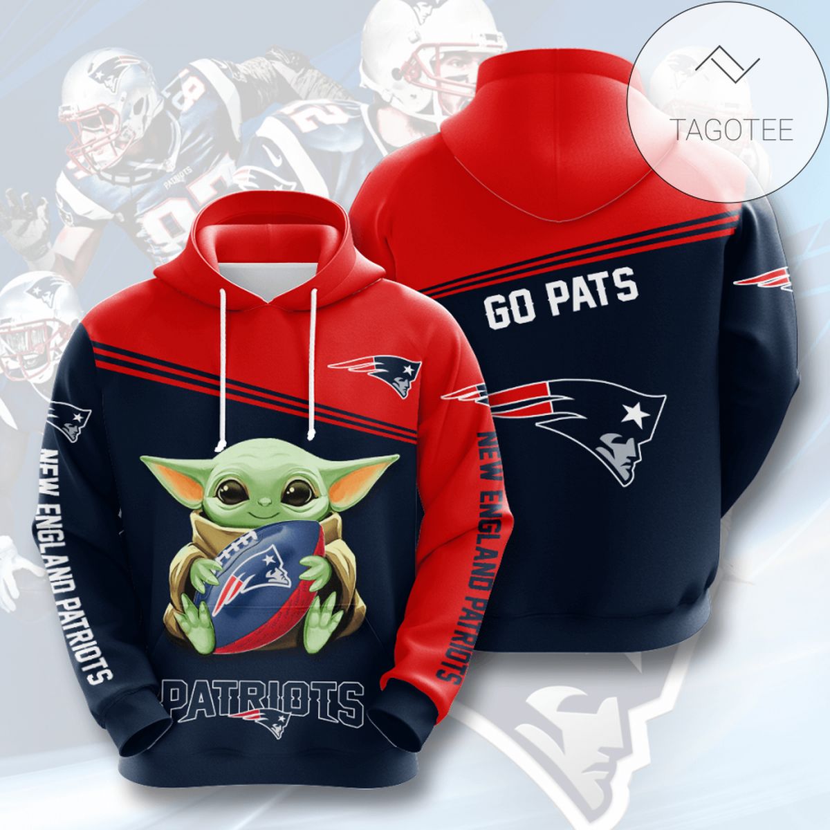 Baby Yoda New England Patriots 3D Printed Hoodie Zipper Hooded Jacket