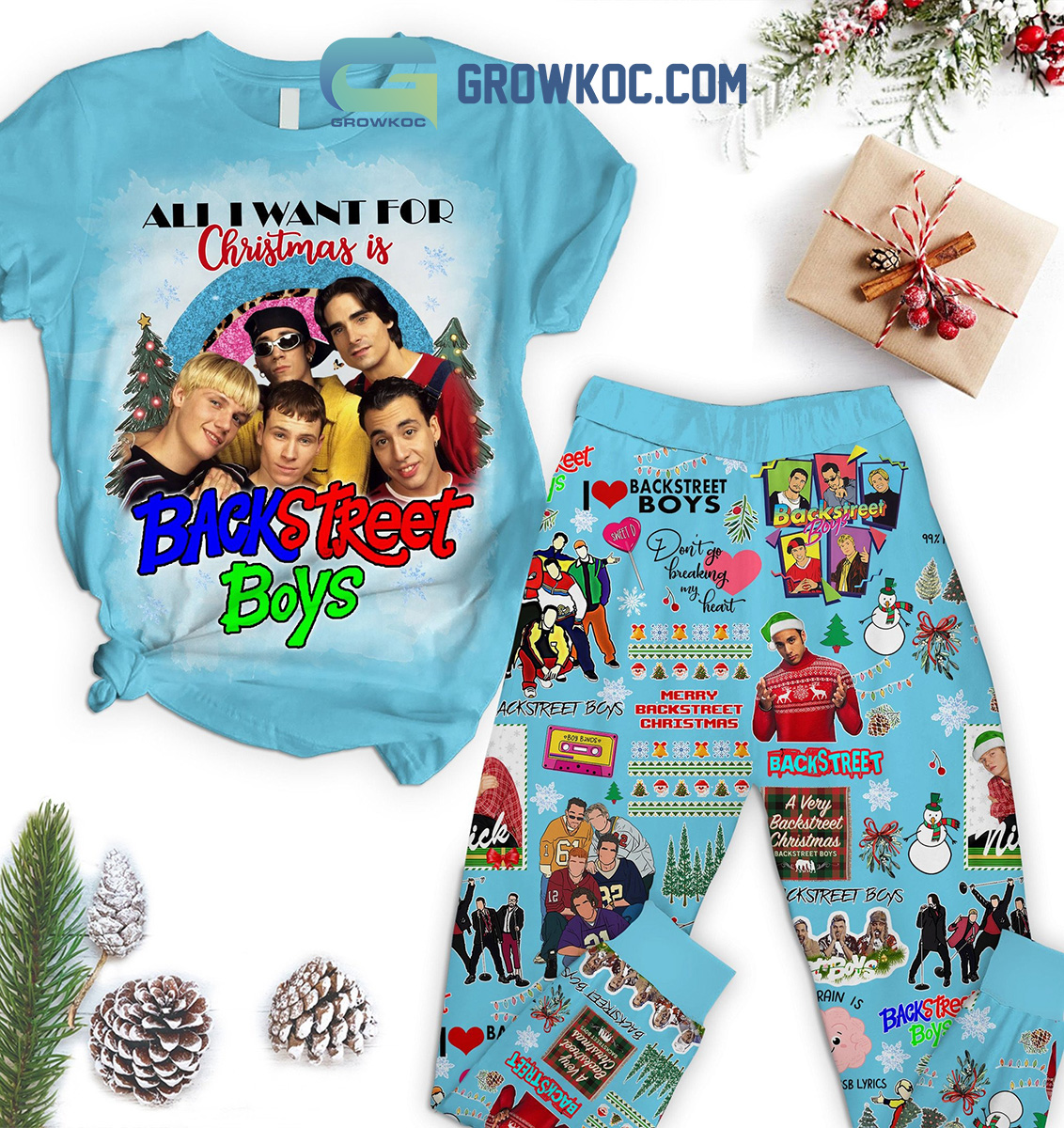 Backstreet Boys All I Want For Christmas Is Backstreet Boys Dont Go Breaking My Heart A Very Backstreet Christmas Winter Holiday Fleece Pajama Sets2B1 CVvTO