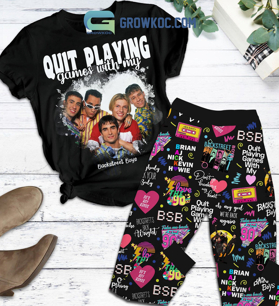 Backstreet Boys Quit Playing Game With My Backstreet Boys Black Fleece Pajamas Set2B1 Kqc5d