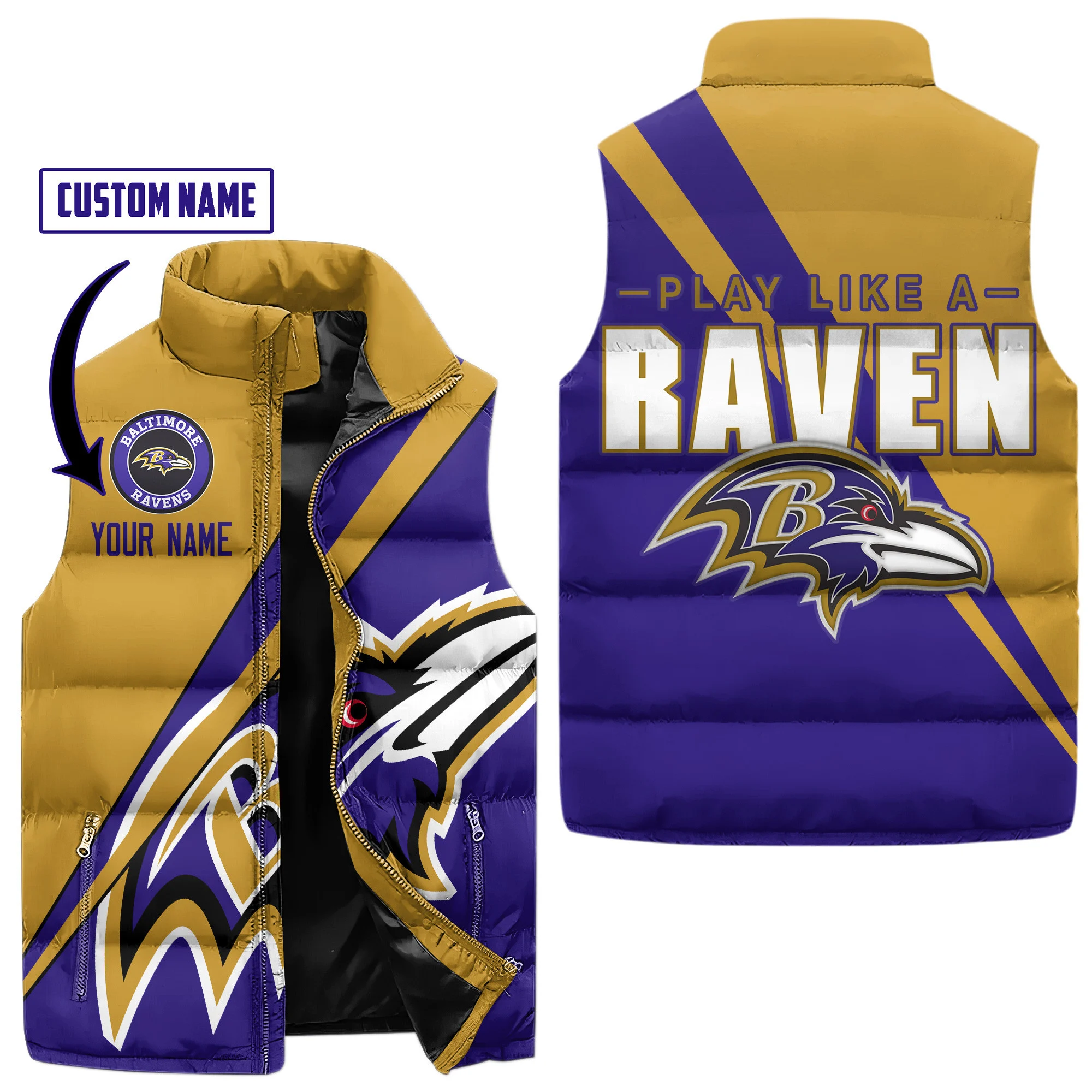 Baltimore Football Customized Puffer Sleeveless Jacket Play Like A Raven2B1 VTt47