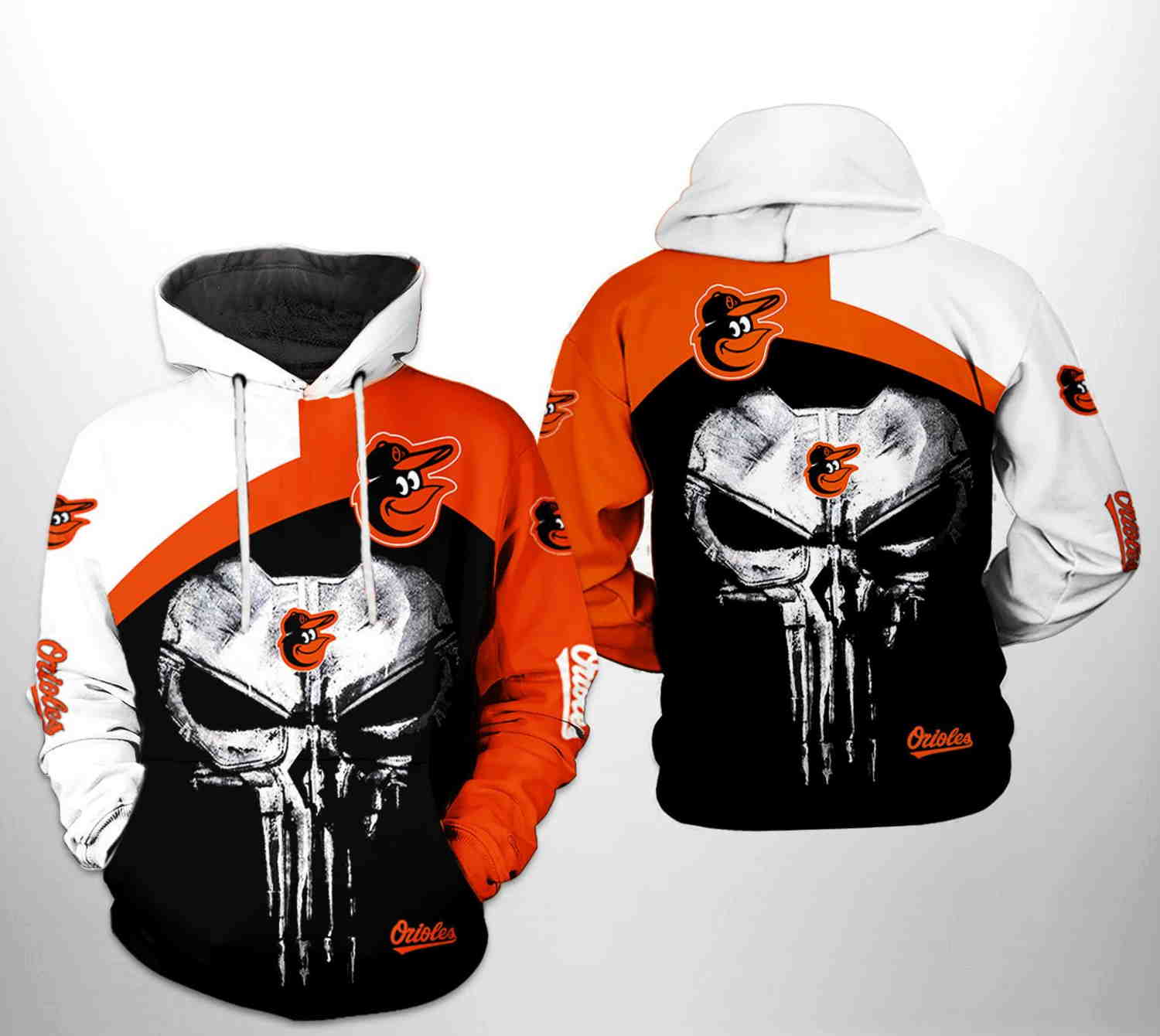 Baltimore Orioles MLB Punisher Skull All Over Print Hoodie 0