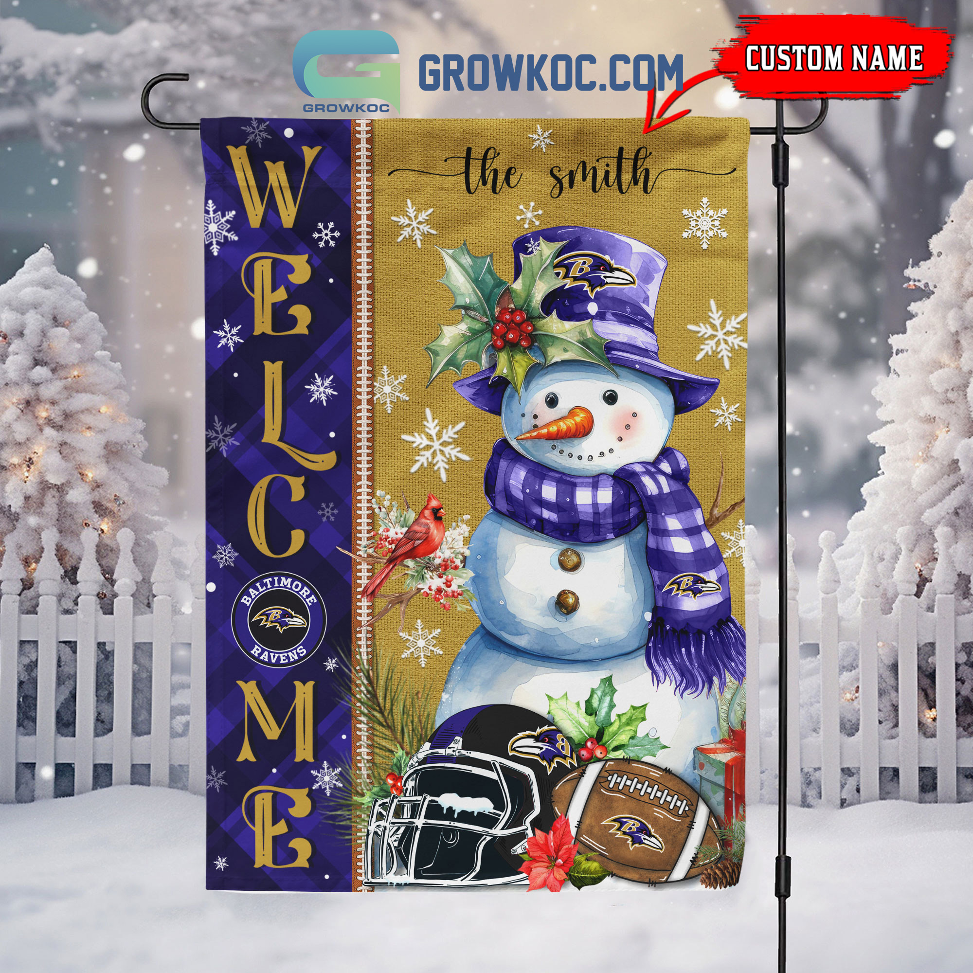 Baltimore Ravens Football Snowman Welcome Christmas Personalized House Gargen Flag2B1 jwfp7