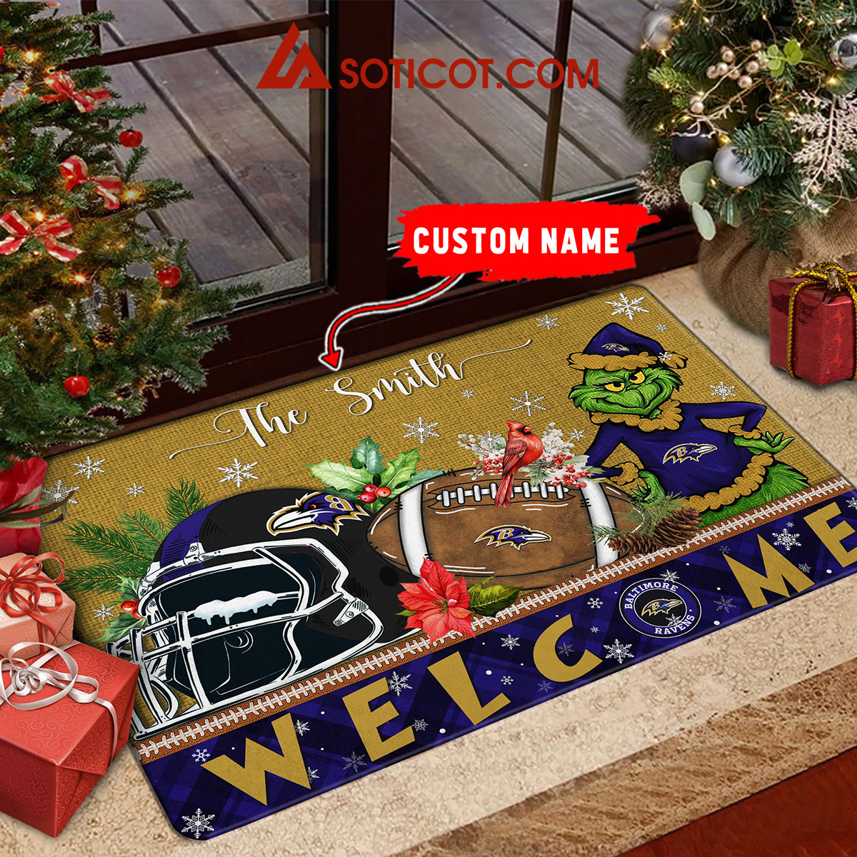 Baltimore Ravens Grinch Welcome Christmas Football Personalized Doormat2B1 muhIP