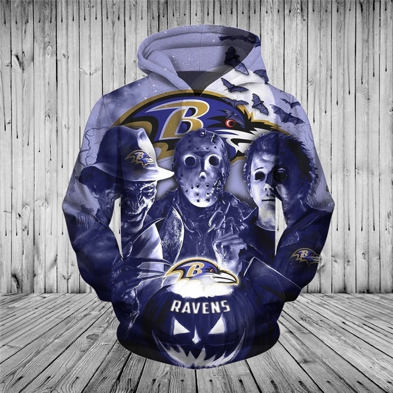 Baltimore Ravens Hoodie 3D Horror Night Halloween Pullover Nfl 0