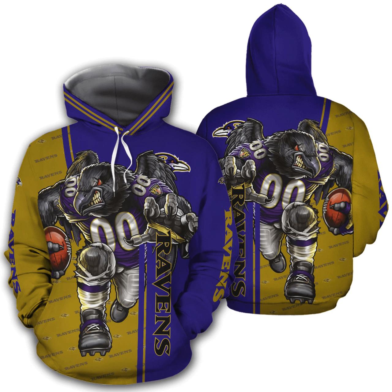 Baltimore Ravens Hoodie 3D Mascot Design Gift for Fans 0