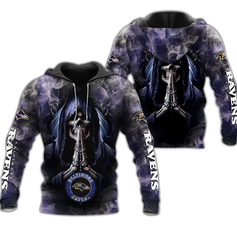 Baltimore Ravens Hoodie 3D Zip Hoodie Death Smoke Graphic Gifts for Fans 0