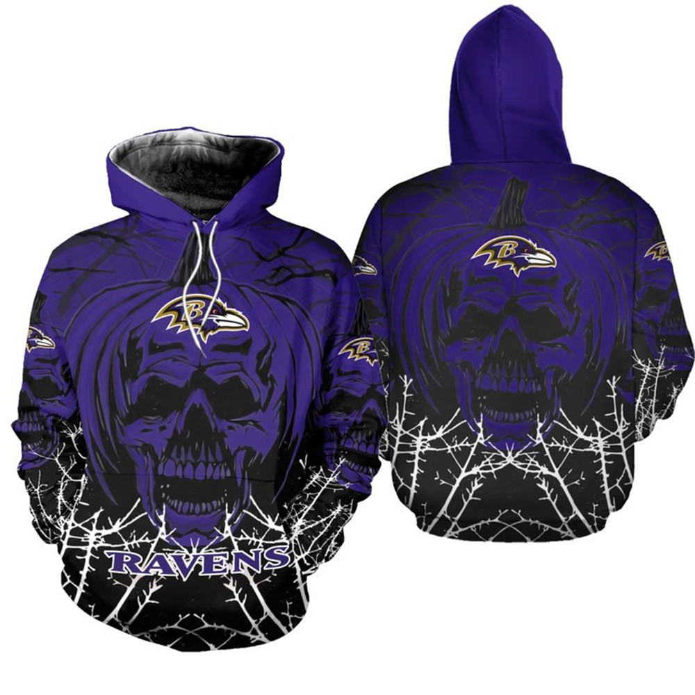 Baltimore Ravens Hoodie Halloween Pumpkin Skull Print Zip Hoodie 0