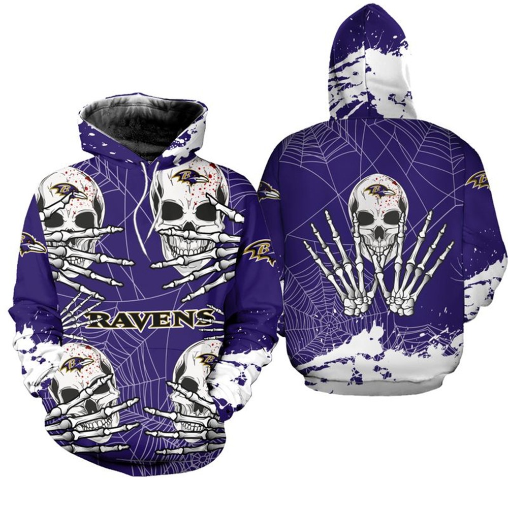 Baltimore Ravens Hoodie Skull for Halloween Graphic 0