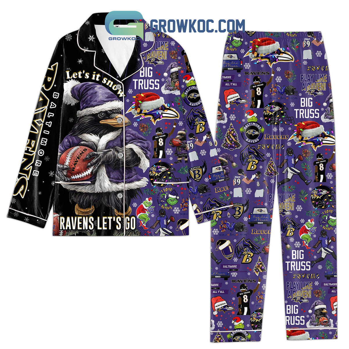 Baltimore Ravens Lets Go lets it Snow Pajamas Set2B1 jlBHQ