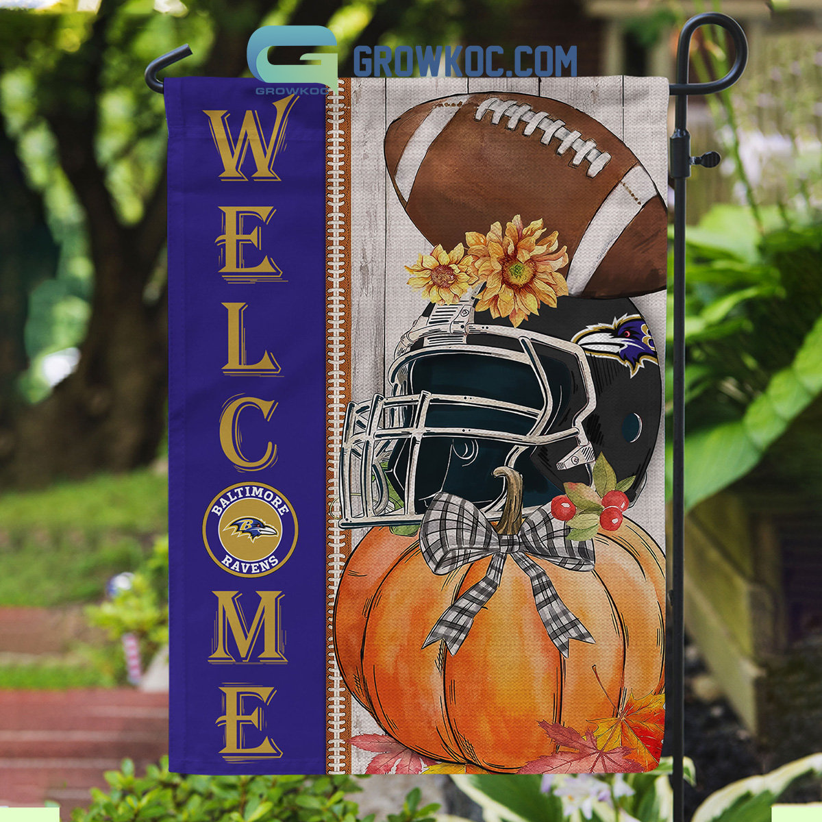 Baltimore Ravens NFL Welcome Fall Pumpkin Personalized House Garden Flag2B1 A3nq5