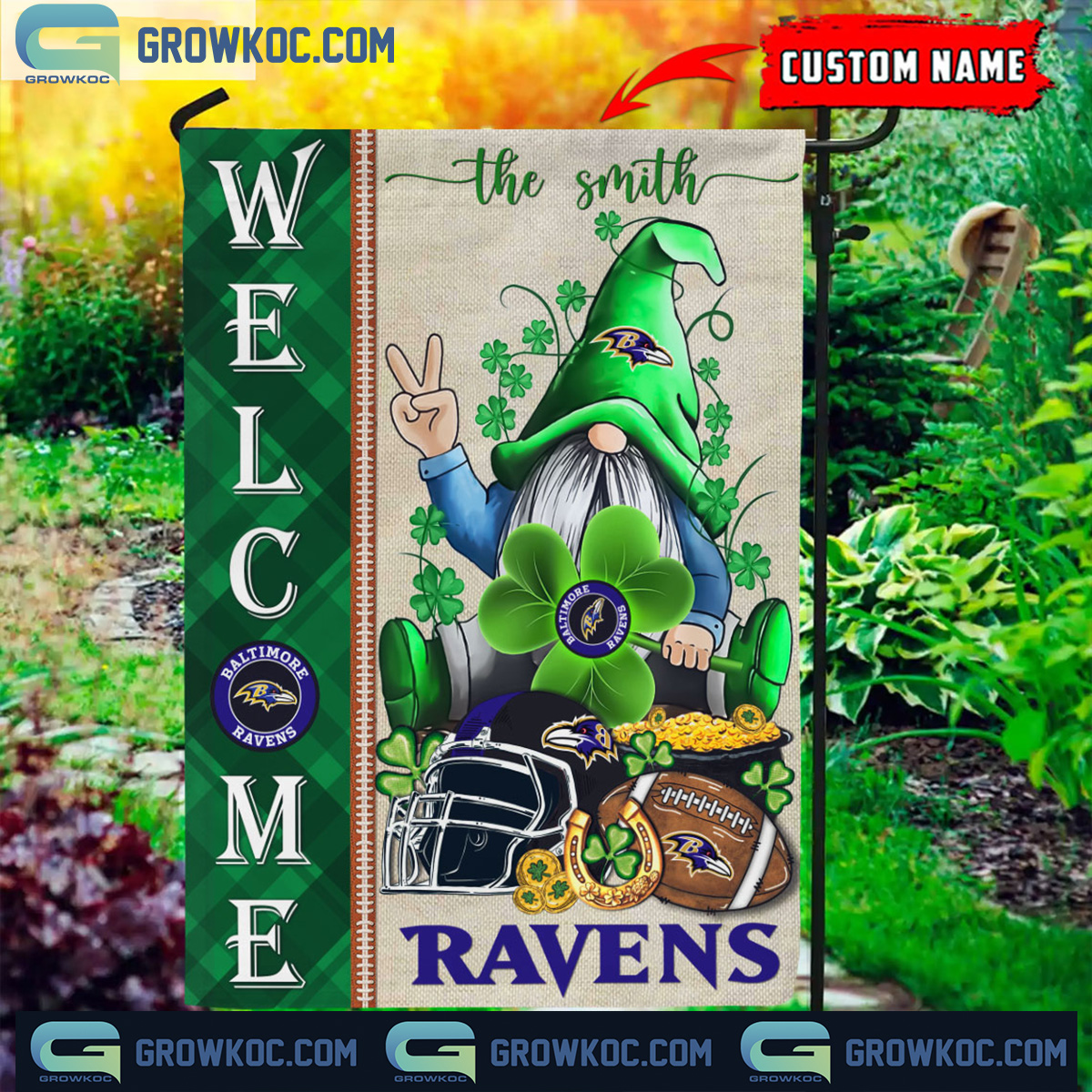 Baltimore Ravens St. Patricks Day Shamrock Personalized Garden Flag2B1 Lbm54