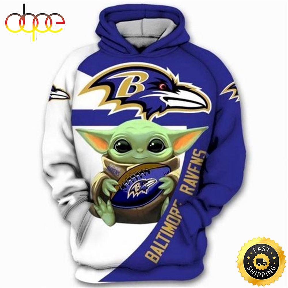 Baltimore Ravens Logo Baby Yoda Star Wars 3d Hoodie All Over Print rqldko