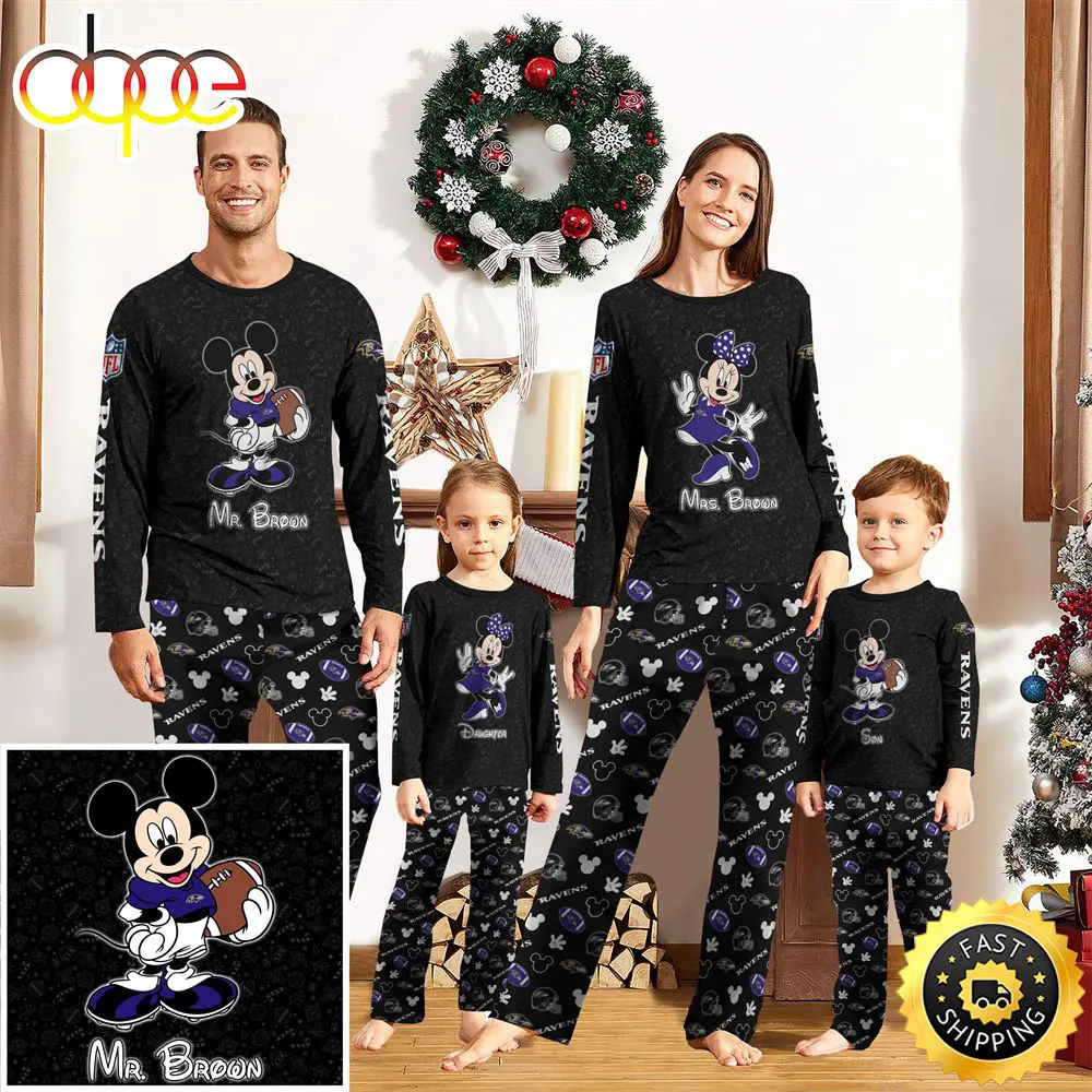 Baltimore Ravens Sport And Disney Uniform Pajamas Mickey Mouse NFL Gifts For Kids Pajamas n881dp
