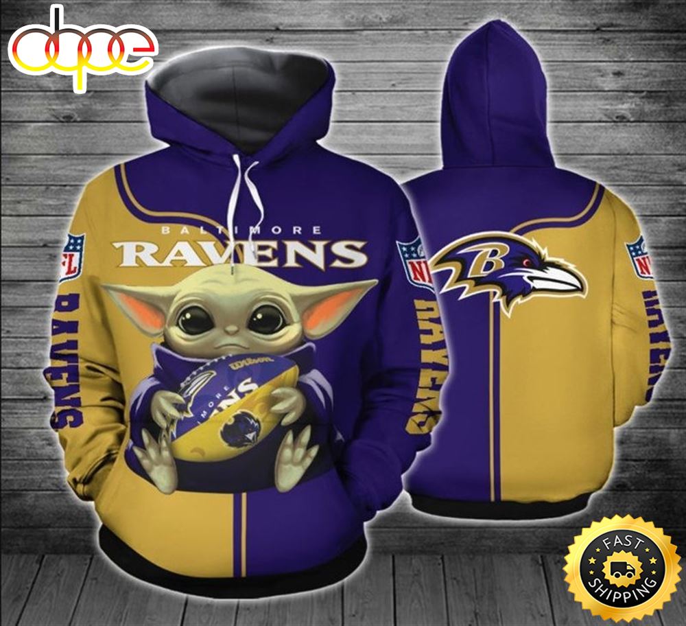 Baltimore Ravens Yoda 3d Hoodie All Over Print Baltimore Ravens Nfl Gifts yzpumb