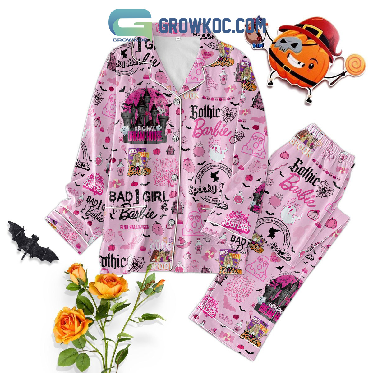 Barbie Pink Halloween Trick Or Treat Original Dream House Pajamas Set2B1 93jBQ