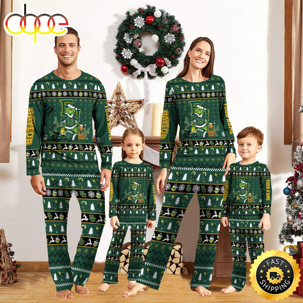 Baylor Bears NCAA Custom Name Grinch Christmas And Sport Team Pajama Set f7ksob