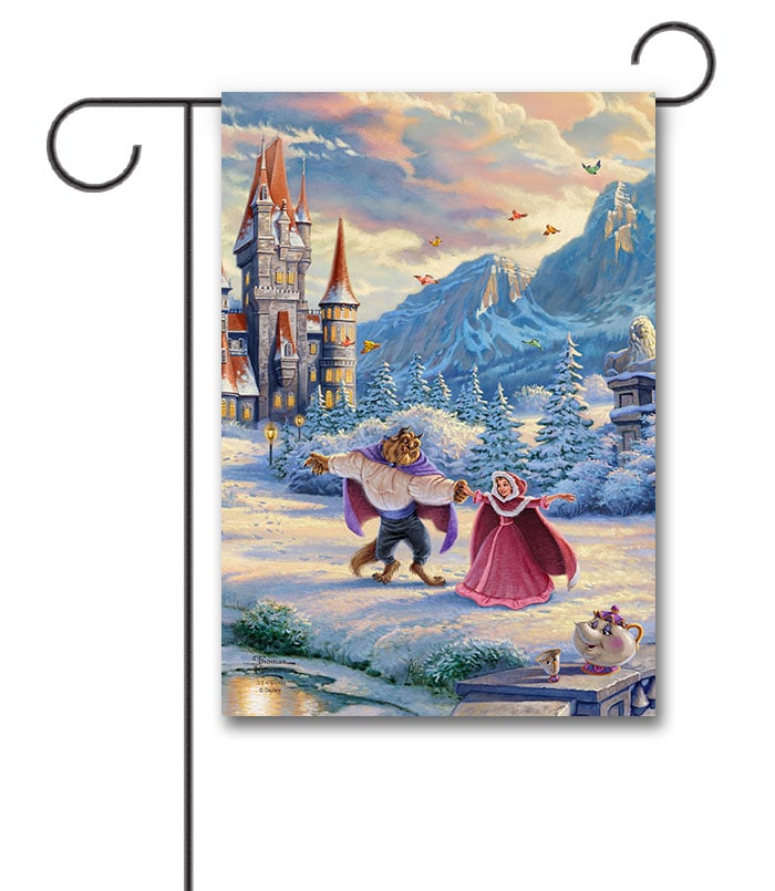 Beauty and the Beast Winter Thomas Kinkade Garden Disney Flag