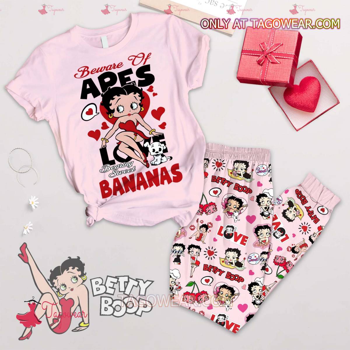 Betty Boop Beware Of Apes Love Bearing Sweet Bananas Pajamas Set