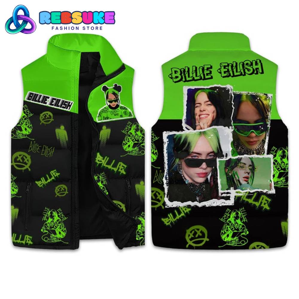 Billie Eilish Green Sleeveless Puffer Down Vest 1