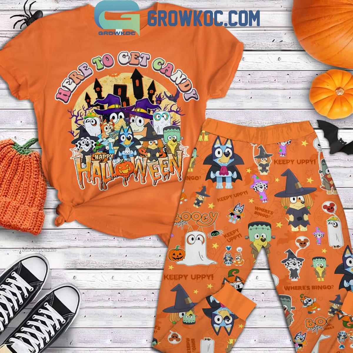 Bluey Here To Get Candy Happy Halloween Fleece Pajamas Set 1 T72Qn