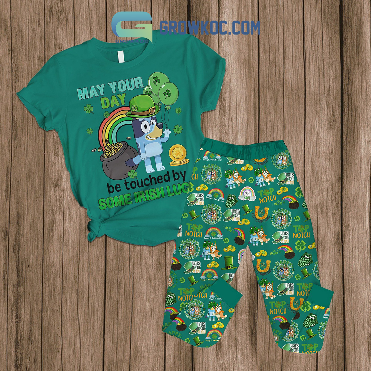 Bluey May Your Day Be Touched By Some Irish Luck Green Version Fleece Pajamas Set 2B1 85Ur2